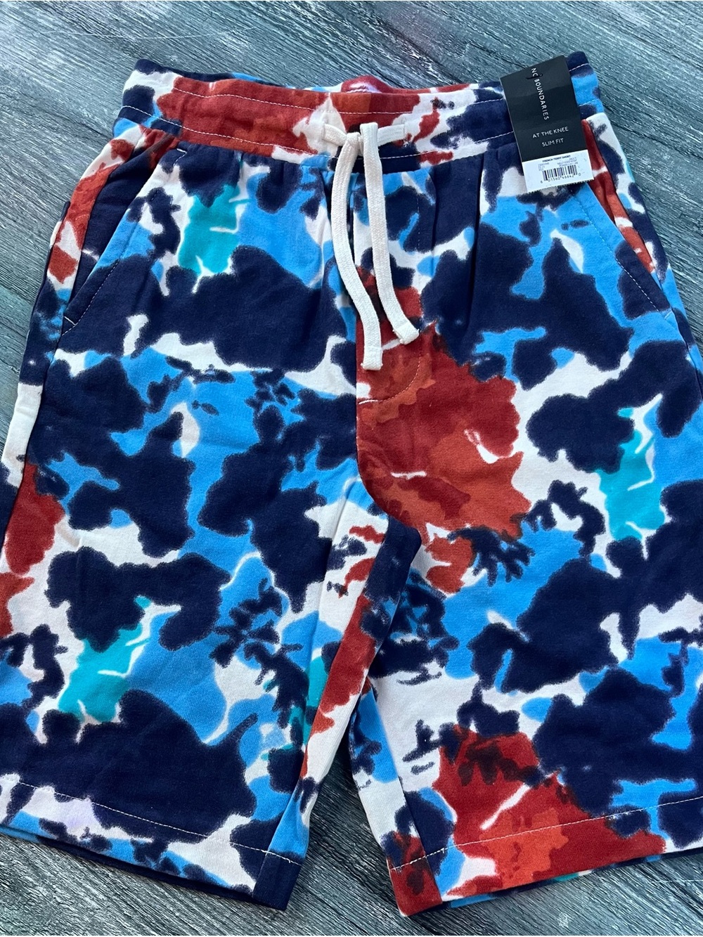 No Boundaries Men's Camouflage Print Drawstring Shorts - Blue, Navy, Red, White